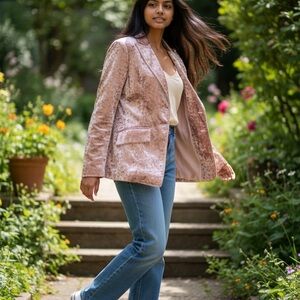 Chic Women's Blazer in Shimmering Pink Velvet